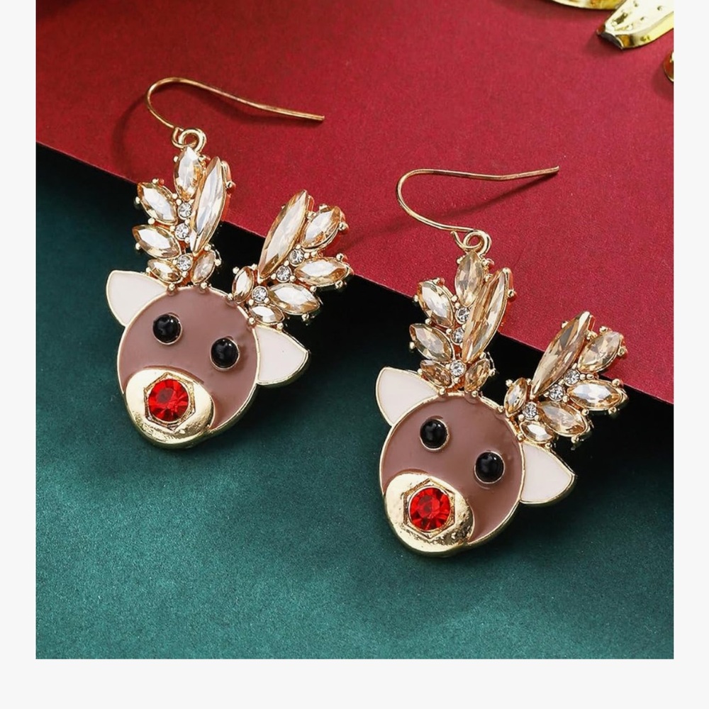 Festive Reindeer Earrings with Gem Accents